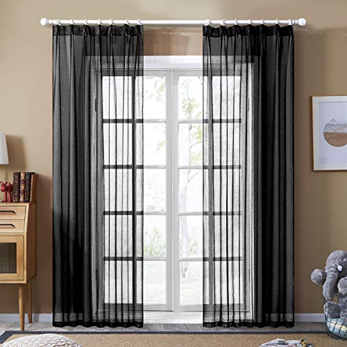 Topfinel レースカーテン 無地 UVカット ブラック 幅100ｘ丈178cm 2枚組